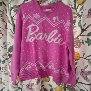 Barbie Pink and White Crew Neck Sweater